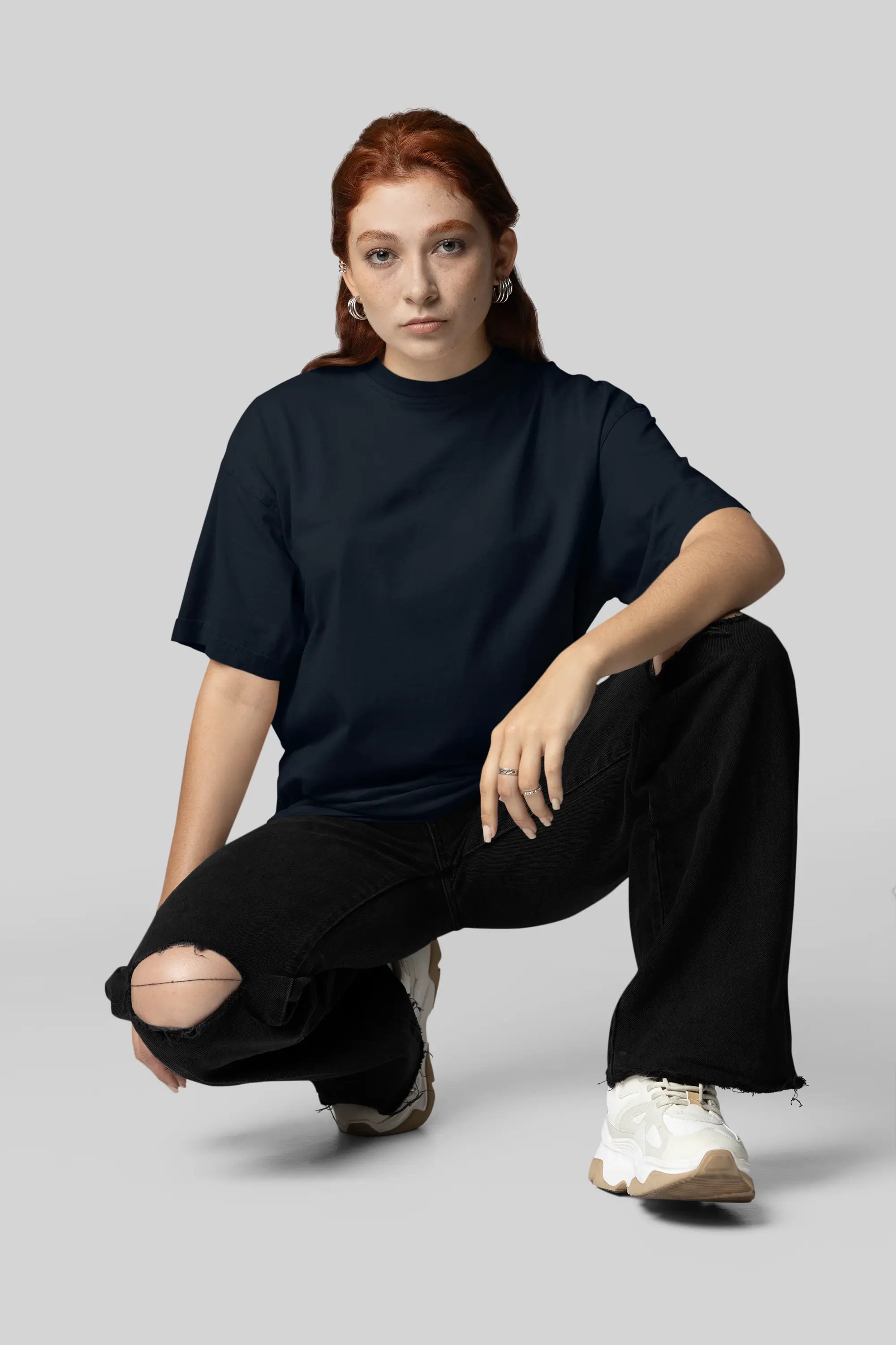 Basic Navy Bule Oversized T-Shirt For Women My Store