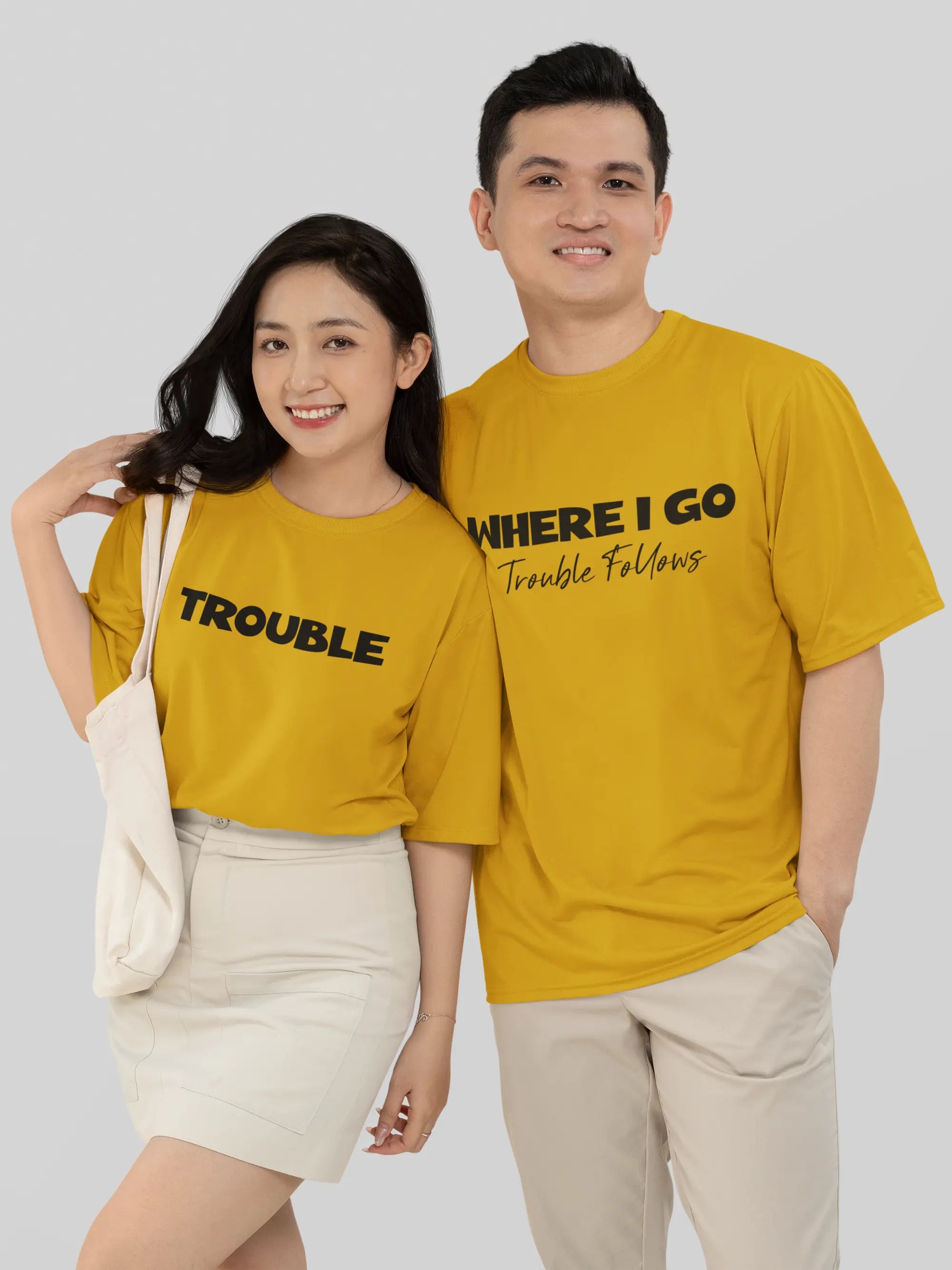 Where I Go Trouble Follows Couple Oversized T shirt My Store