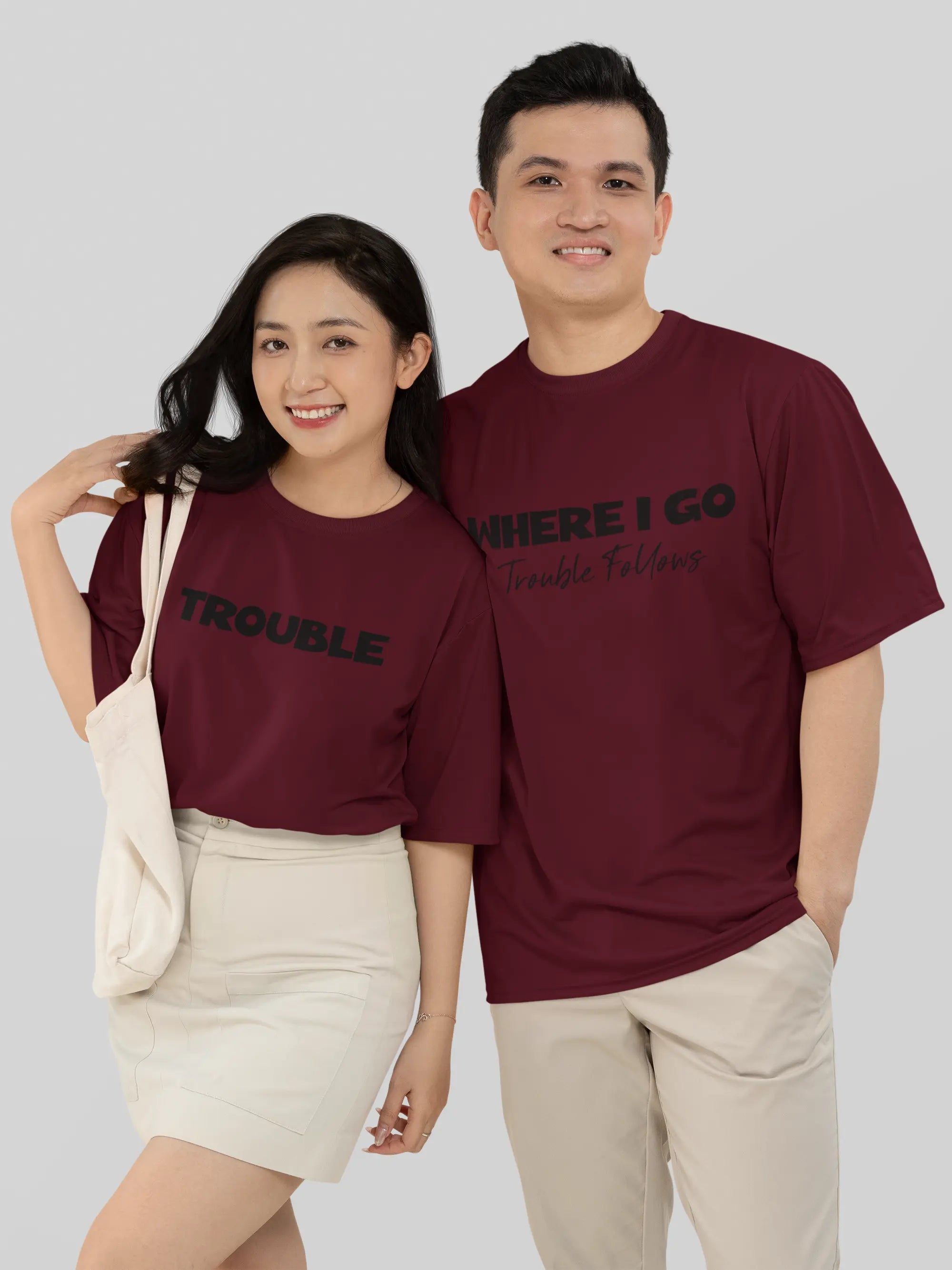 Where I Go Trouble Follows Couple Oversized T shirt My Store