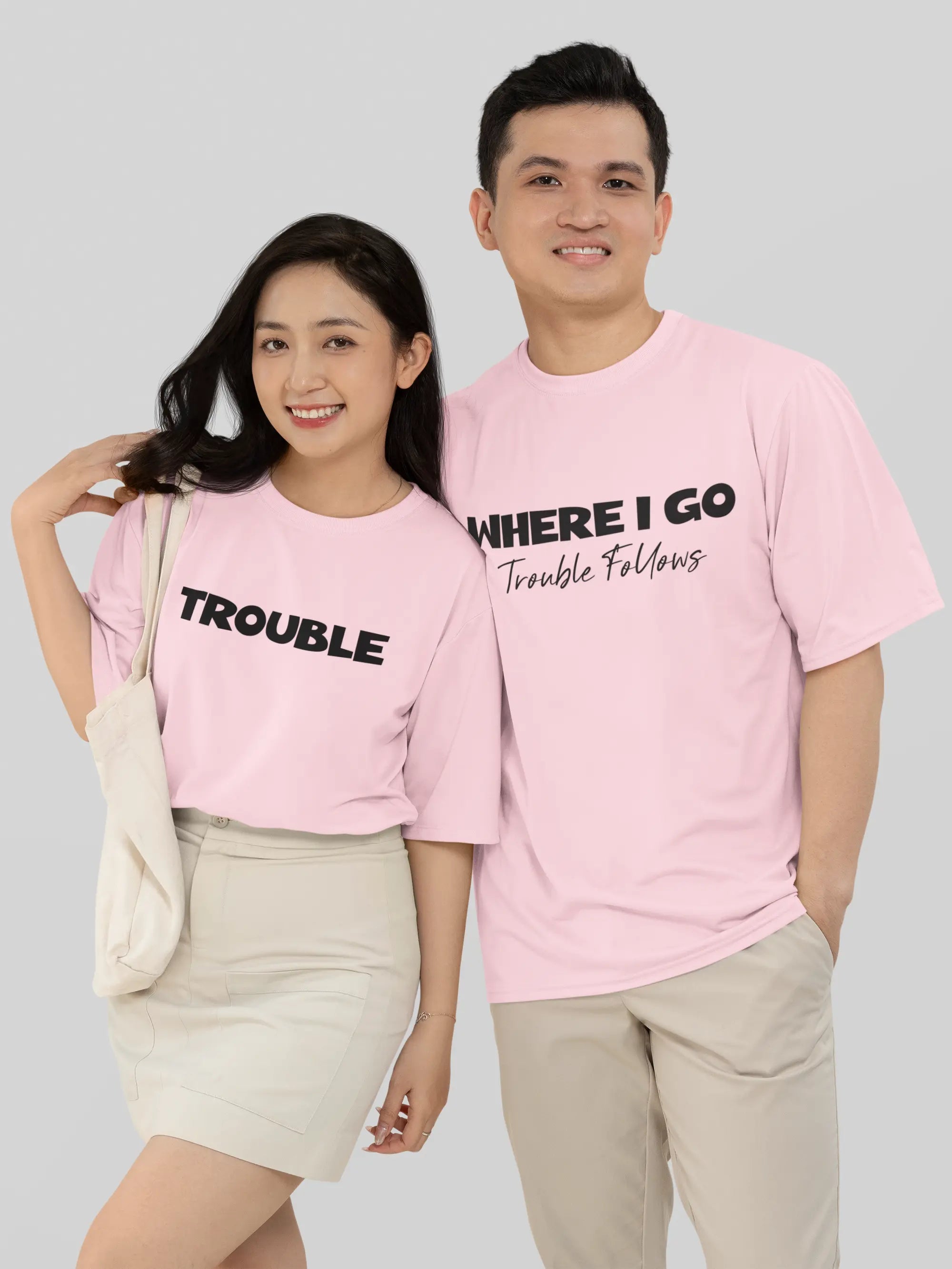 Where I Go Trouble Follows Couple Oversized T shirt My Store