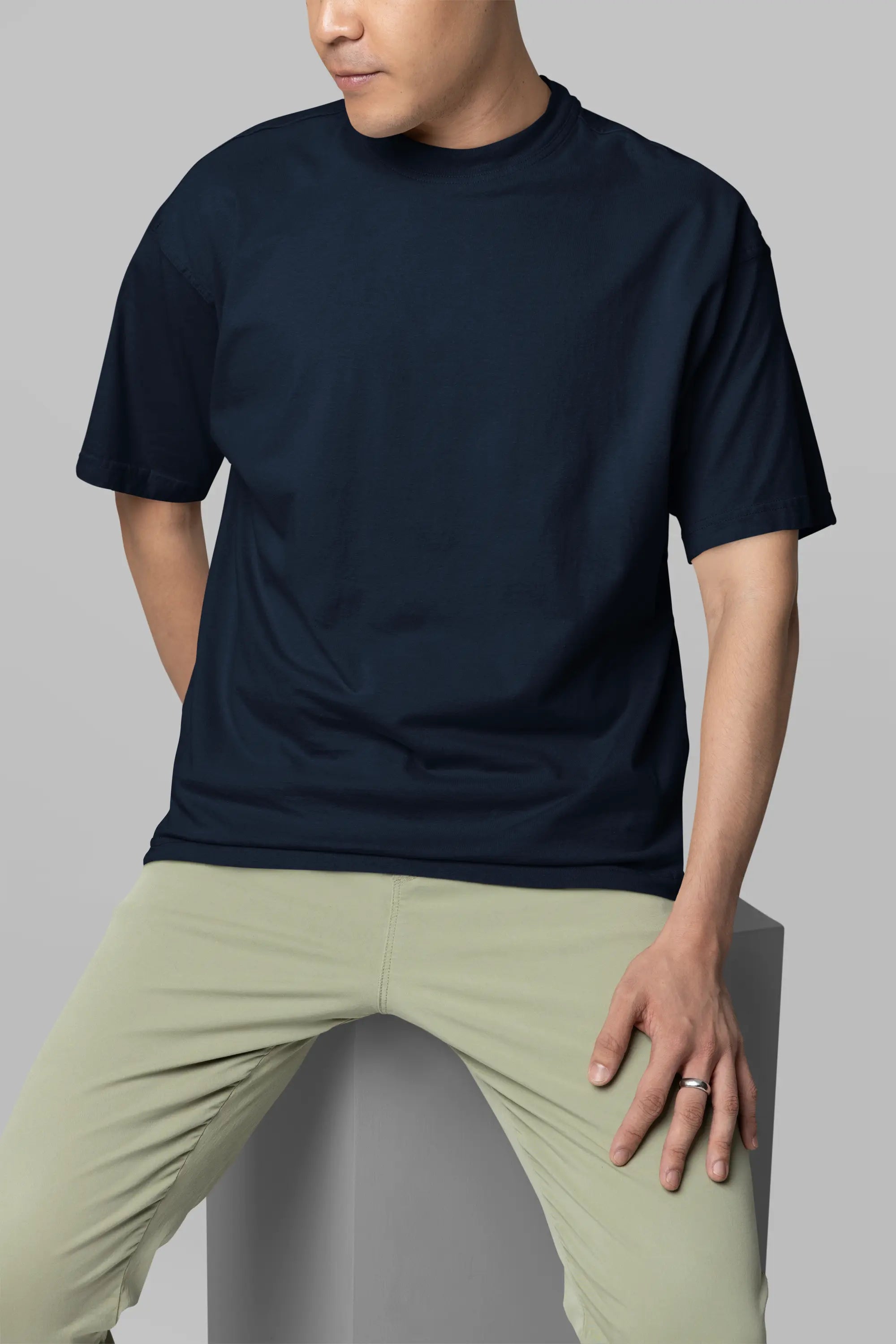 Basic Navy Bule Oversized T-Shirt For Men My Store