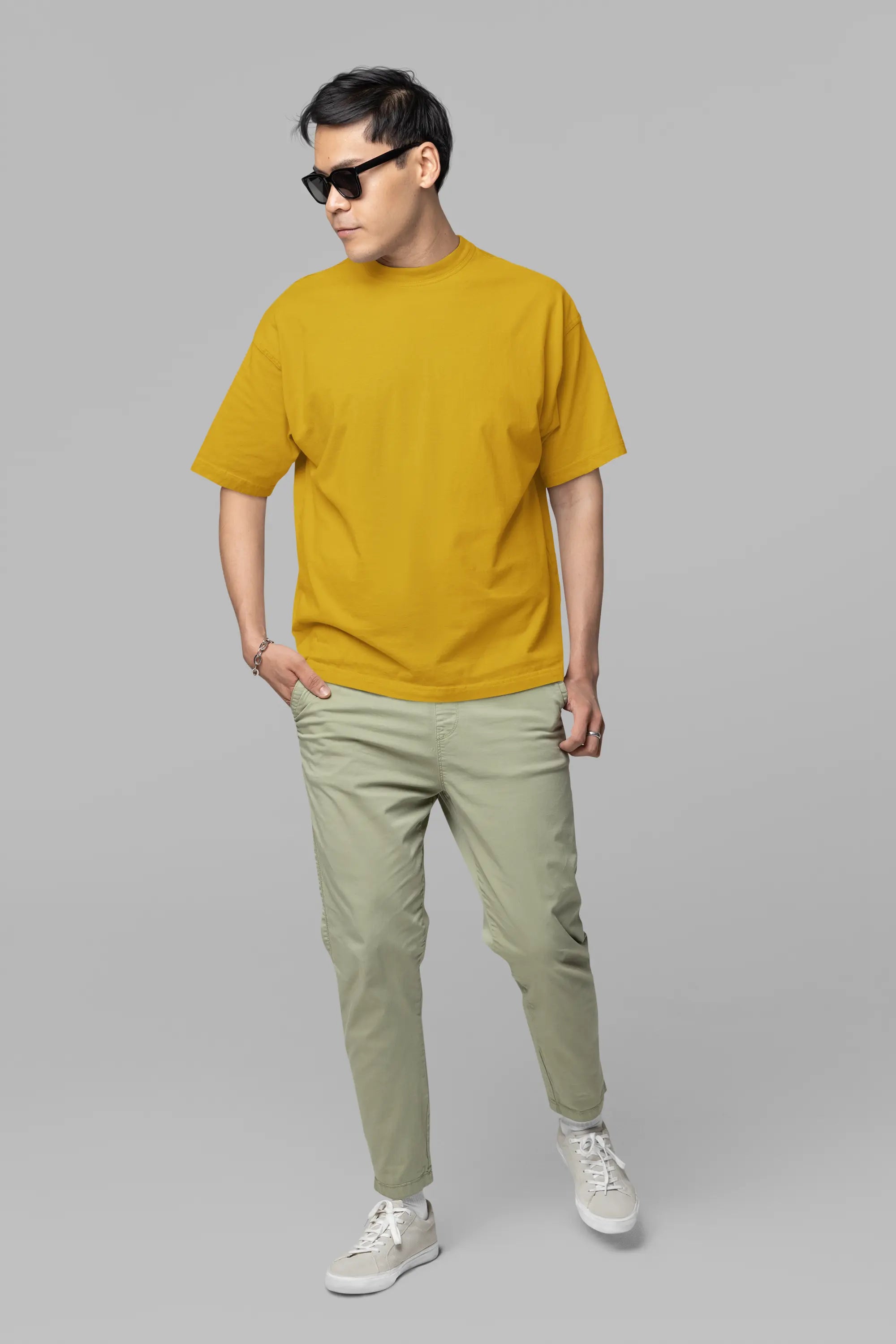 Basic Mustard Yellow Oversized T-Shirt For Men My Store