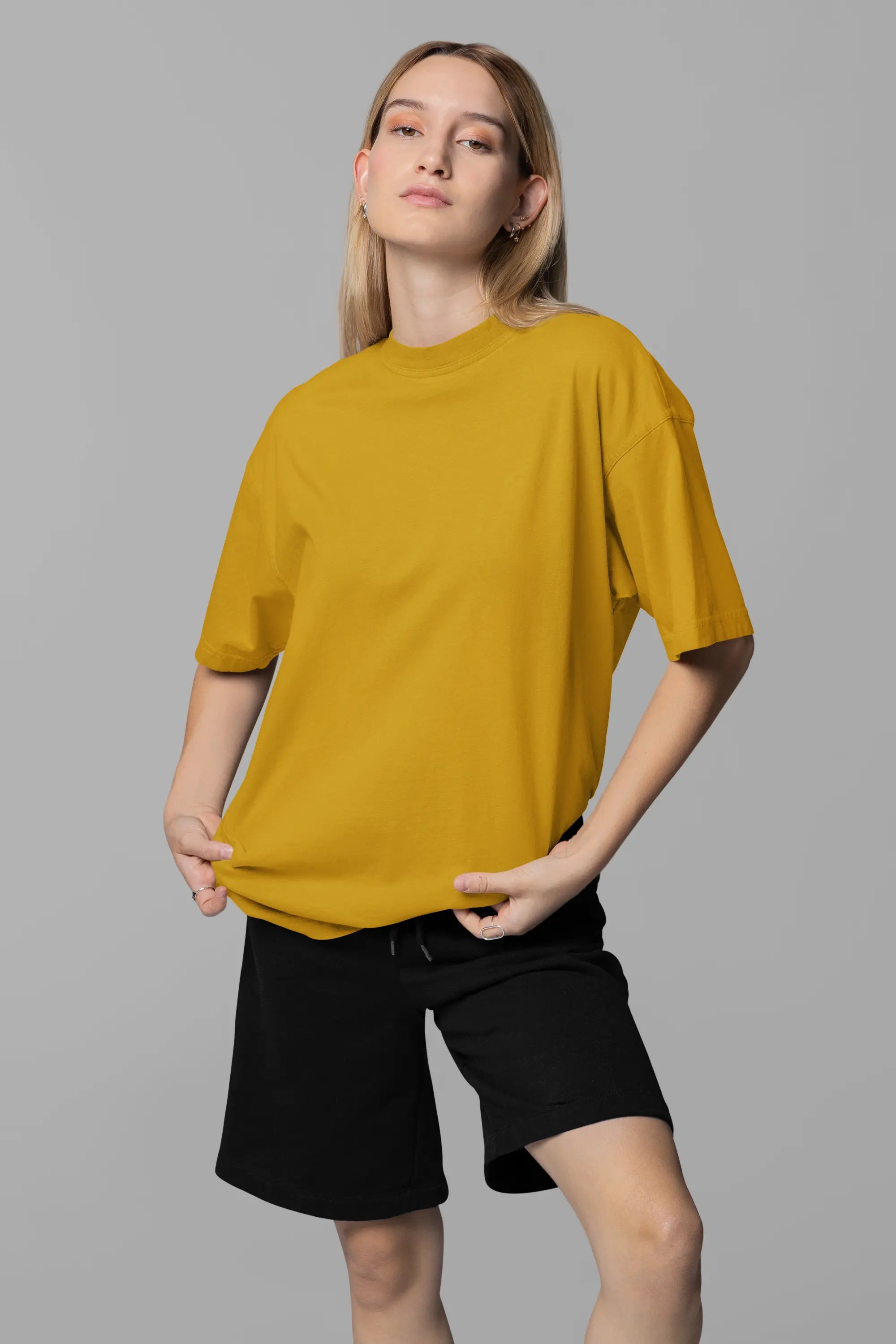 Basic Mustard Yellow Oversized T-Shirt For Women My Store