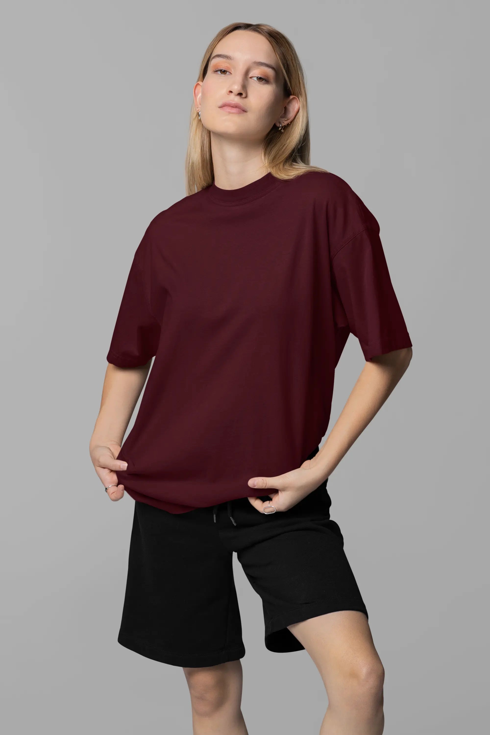 Basic Maroon Oversized T-Shirt For Women My Store